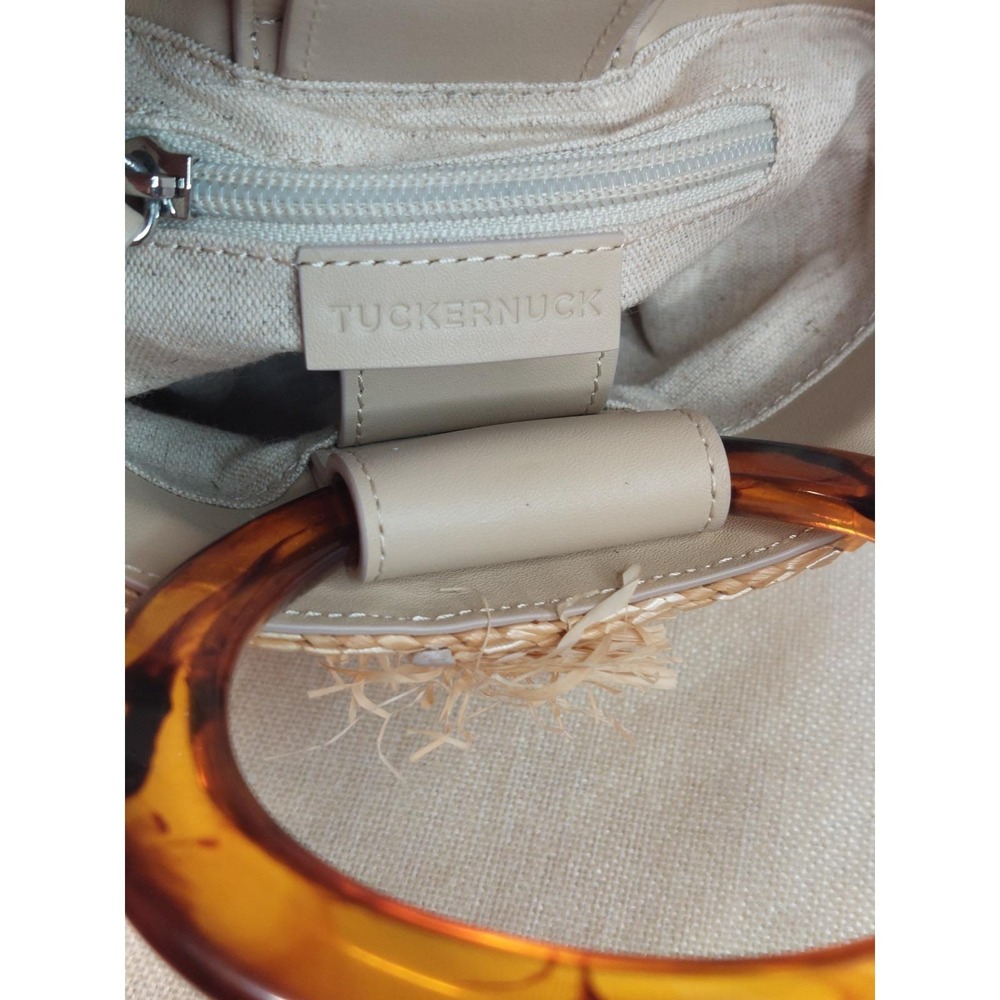 Summer Beach Bag Tuckernuck Woven Straw Tortoise Ring Handles Raffia Luxury - Picture 10 of 16